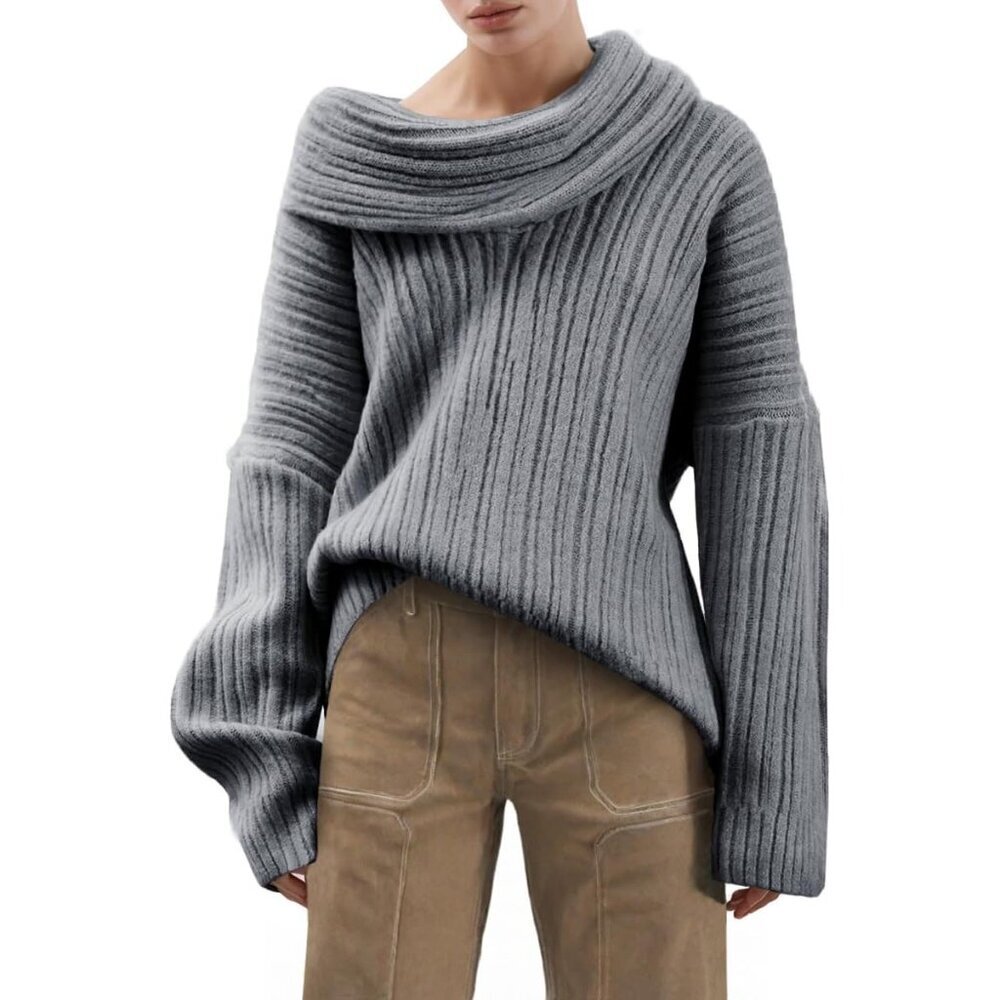 Women's Oversized Knit Sweater Cowl Neck Boat Neck Fall Fashion